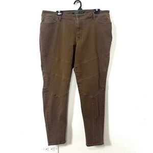 LRL Ralph Lauren Brown Moto Skinny Jeans 18W Stretch Casual Elevated Basics